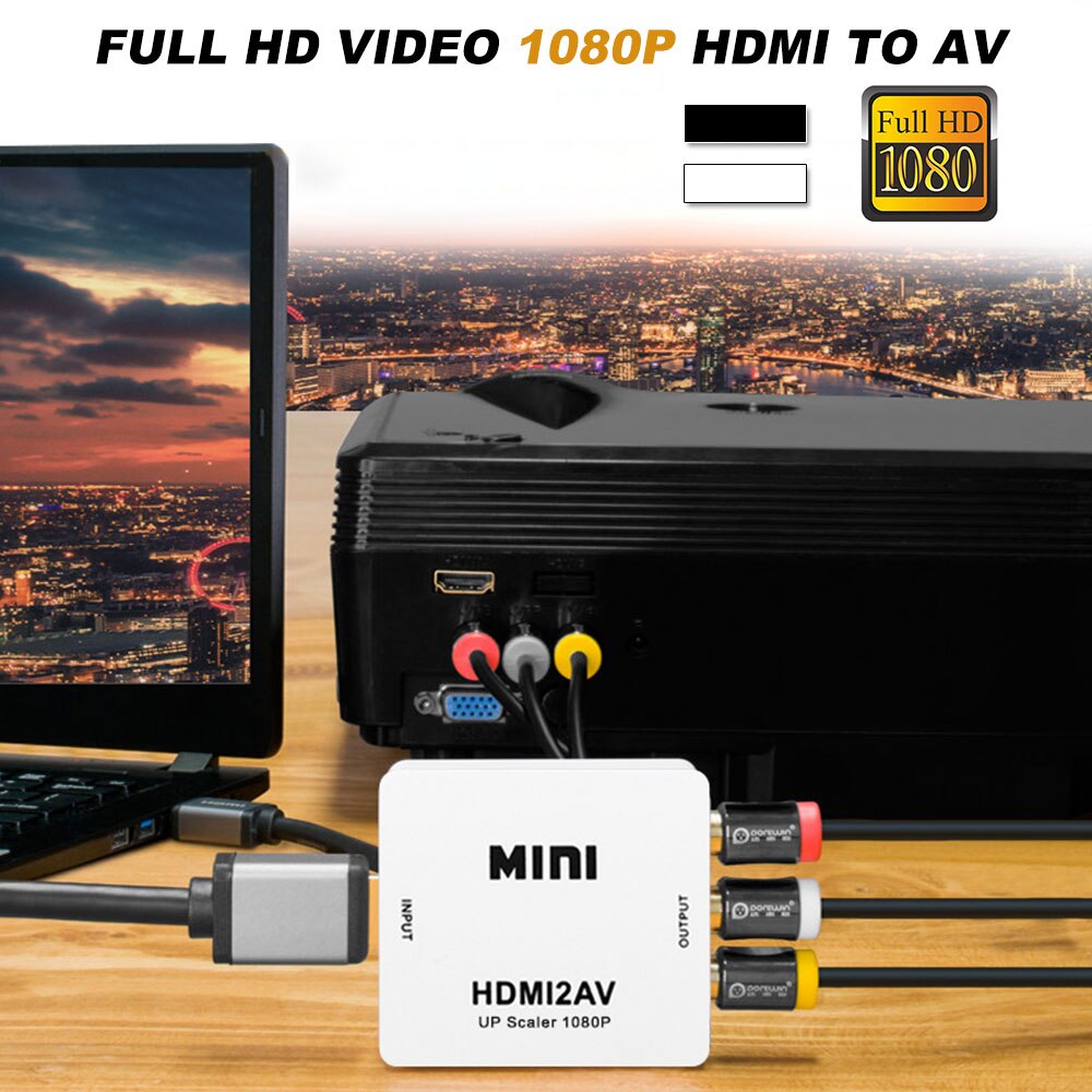HDMI To AV Ϸ  HD  Ʈ  ڽ HDMI to RCA AV/CVSB L/R  1080P ̴ HDMI2AV  NTSC PAL New